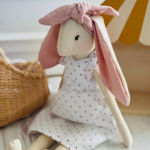 Personalized Linen Bunny Toy: Handmade Rabbit Doll, Nursery Decor