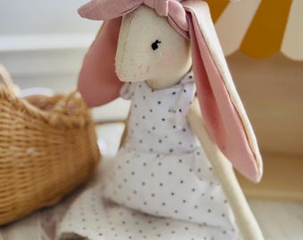 Personalized Linen Bunny Toy: Handmade Rabbit Doll, Nursery Decor