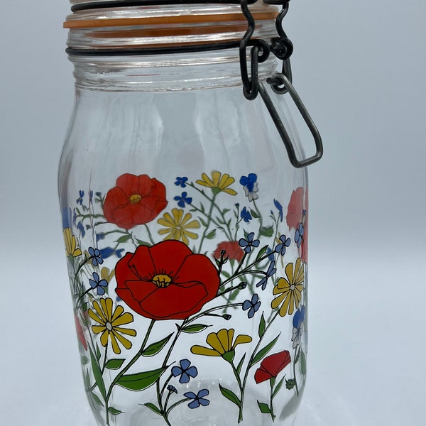 Vintage wildflower glass jar canister