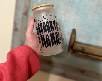 Spooky mama - skeleton glass can tumbler