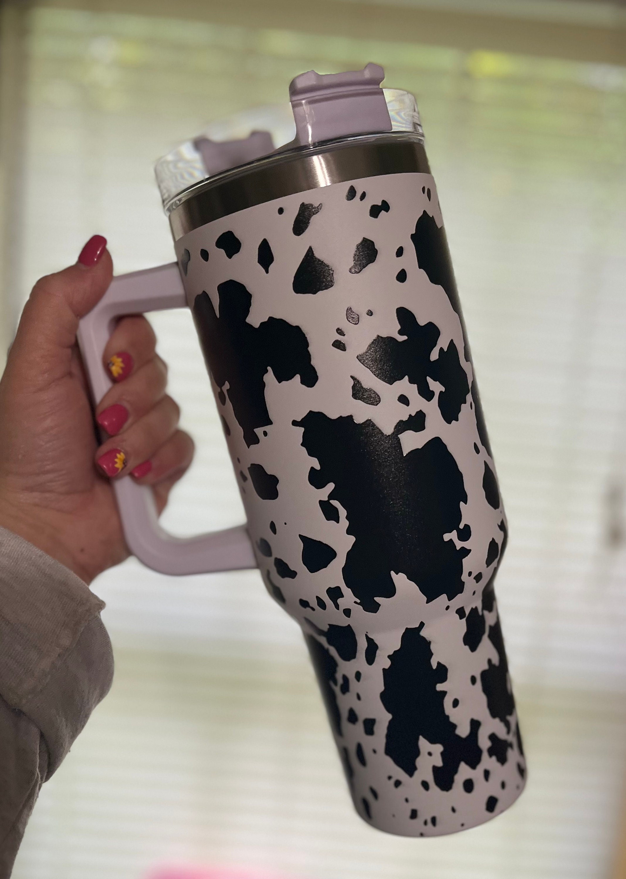 40oz Animal Print V1 Tumbler with Handle - Cowhide, Leopard, Cow Print