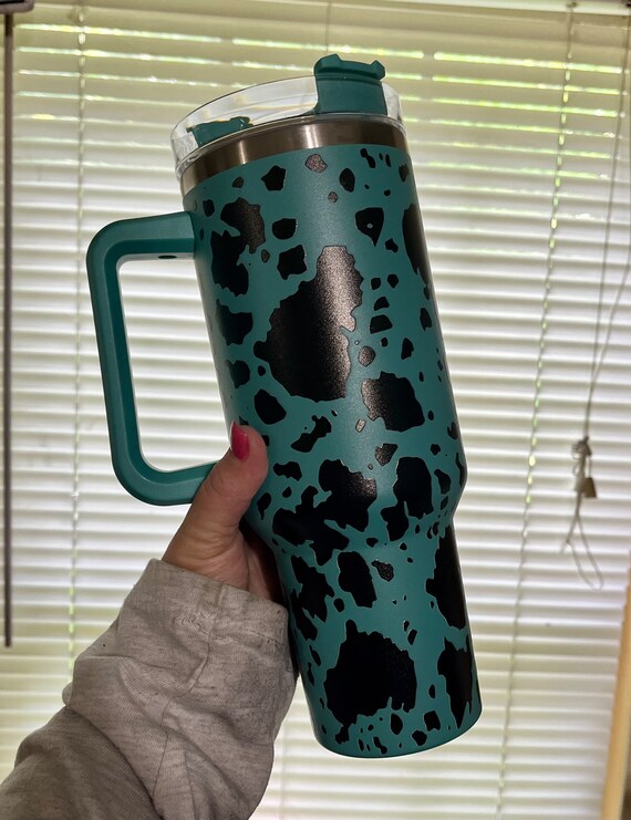 40 Oz Western Cow Print Tumbler With Handle 