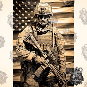 3D Illusion | Laser Burn PNG Digital File | Perfect for Engraving | Laser Ready | Instant Download | xTool | Glowforge | USA Militar Soldier