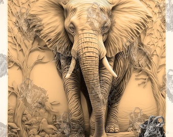 Ilusión de elefante 3D: archivo PNG de grabado láser (descarga digital), láser de diodo, archivo de grabado en madera