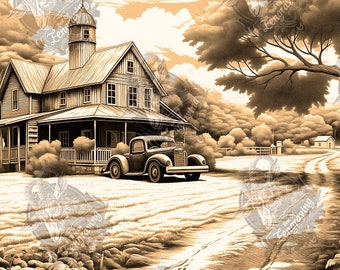 Farmhouse 3D Illusion Laser Engraving PNG File (Digital Download)
