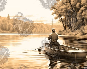 Fisherman Lake 3D Illusion: Lasergravering PNG-fil (digital nedladdning)