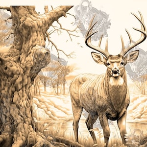 3D Hirsch Illusion: Lasergravur PNG Datei (Digitaler Download) Diodenlaser, Holzbranddatei