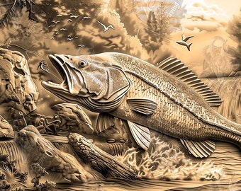 3D Bass Fishing Illusion: Laser Engraving PNG File (Digital Download) Diode Laser, Wood Burn File