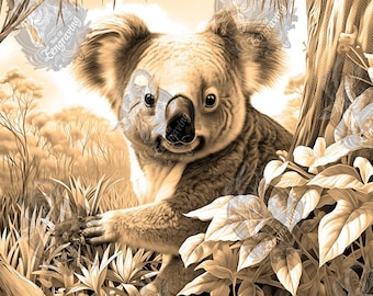 Koala Forest 3D Illusion: Laser Engraving PNG File (Digital Download) Diode Laser, Wood Burn File