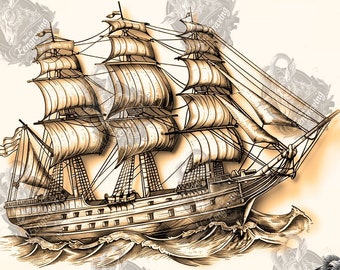 Ilusión de velero 3D: archivo PNG grabado con láser (descarga digital)
