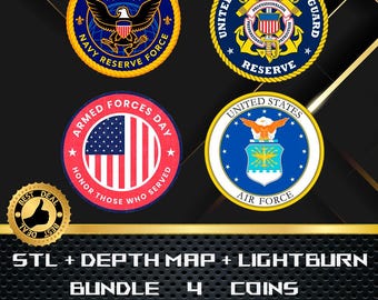 Bündel 4 Münzen Landkarte | Höhenkarte | 3D Laser Gravur | Glühschmiede | Stl-Datei | PNG-Datei | Lightburn BMP | CNC Münze | Armee