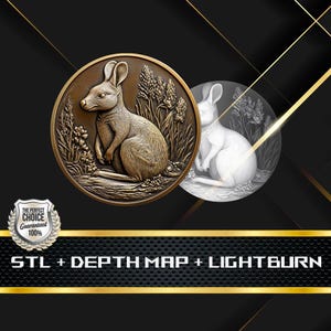 Dieptekaart munt | Hoogtekaart | 3D-lasergravure | STL-bestand | PNG-bestand | Grijswaarden | Lightburn BMP | CNC-munt | Wallaby-munt