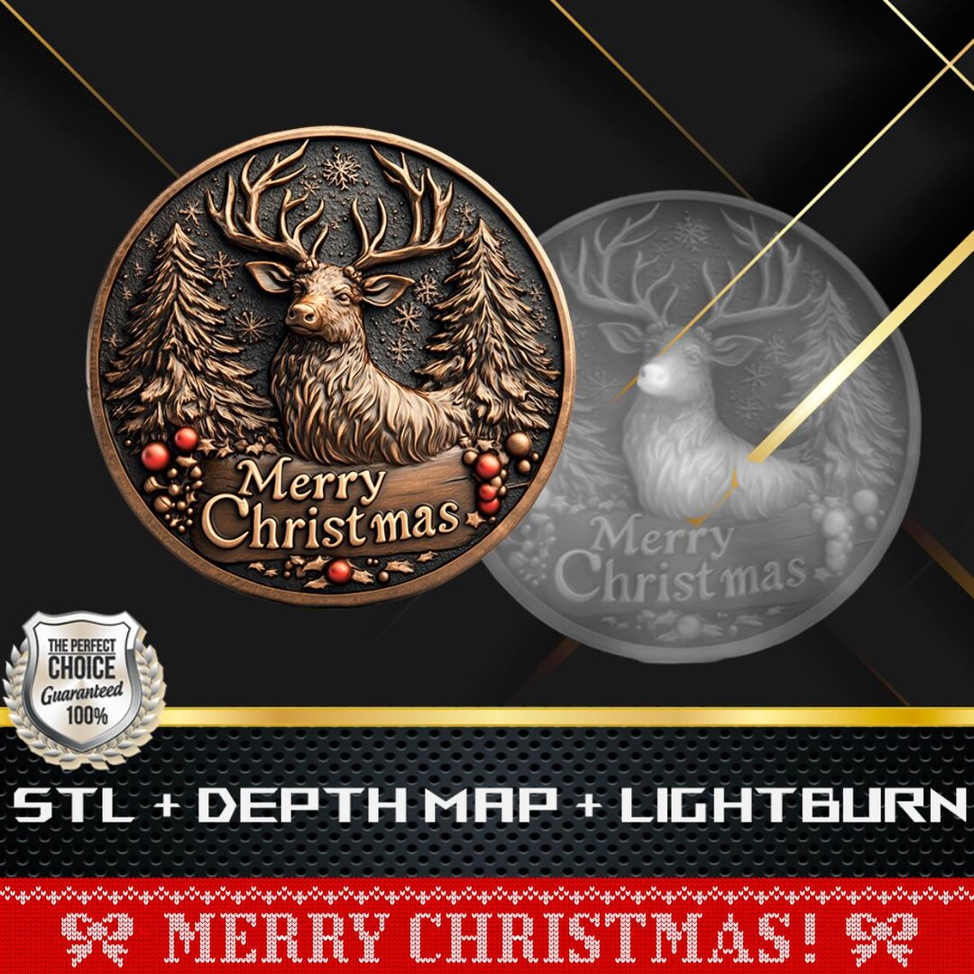 Christmas Deer Coin 3D Laser Engrave File: Xtool, Glowforge (STL/PNG ...