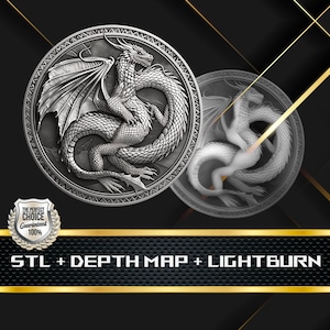 Dieptekaart munt | Hoogtekaart | 3D-lasergravure | Xtool | STL-bestand | PNG-bestand | Grijswaarden | Lightburn BMP | Laservezel | Drakenmunt