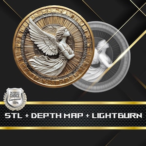 Angel Coin Depth Map | Heigh Map | 3D Laser Engrave | Xtool | Glowforge | Stl file | PNG file | Lightburn BMP | CNC Coin