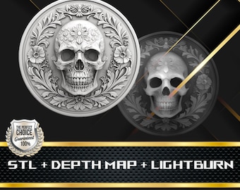 Coin Depth Map | Heigh Map | 3D Laser Engrave | Xtool | Stl file | PNG file | Grayscale | Lightburn BMP | Laser Fiber | Skull Coin