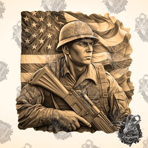 3D Illusion | Laser Burn PNG Digital File | Perfect for Engraving | Laser Ready | Instant Download | xTool | Glowforge | American Soldier