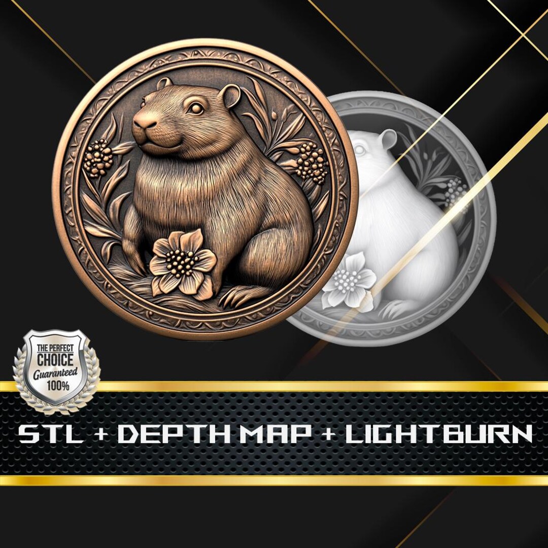 Capybara Coin Depth Map: 3D Embossing Laser Engrave STL and Heigth Map ...