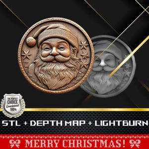 Münze Tiefe Karte | Höhenkarte | 3D Laser Gravur | Xtool | Glühschmiede | Stl-Datei | PNG-Datei | Lightburn BMP | CNC Münze | Weihnachtsmann