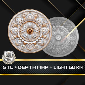 Dieptekaart munt | Hoogtekaart | 3D-lasergravure | Xtool | STL-bestand | PNG-bestand | Grijswaarden | Lightburn BMP | Laservezel | Mandala
