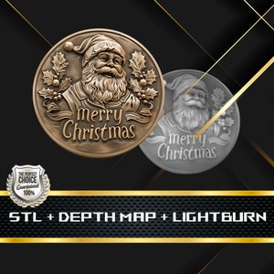 Dieptekaart munt | Hoogtekaart | 3D-lasergravure | Xtool | Glowforge | STL-bestand | PNG-bestand | Lightburn BMP | CNC-munt | Vrolijk kerstfeest