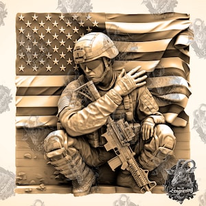 3D Soldier & USA Flag Illusion: Laser Cut PNG File (Digital Download)