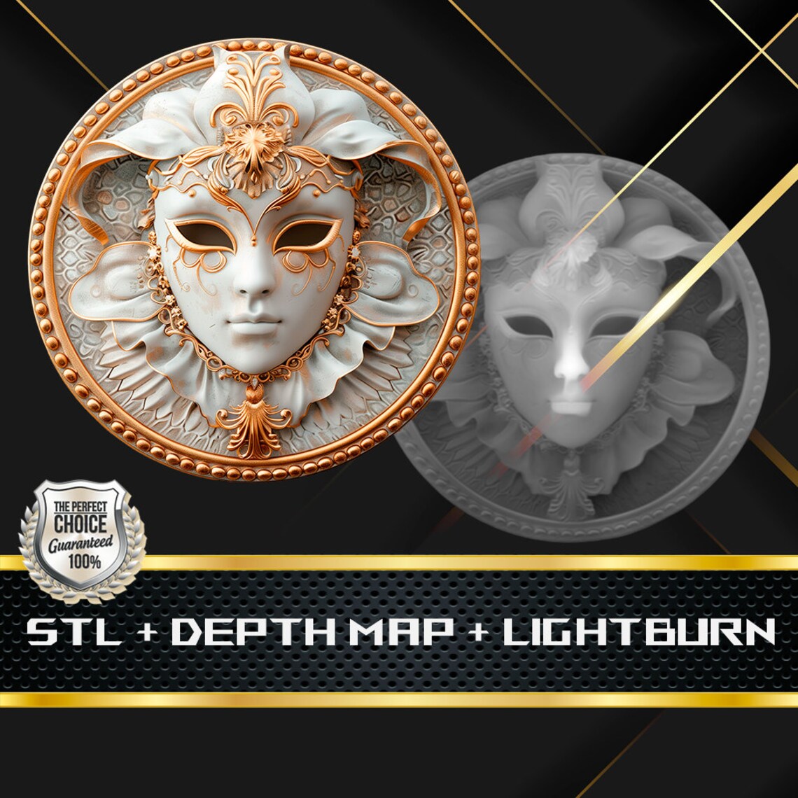 Carnival Mask Coin Depth Map: 3D Embossing Laser Engrave STL and Heigth ...