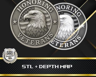 Coin Depth Map | Heigh Map | 3D Laser Engrave | Stl file | PNG file | Grayscale | Lightburn BMP | Laser Fiber | USA Veterans Coin