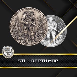 Diver Coin Depth Map and  STL File, 3D Relief for Laser Engraving CNC