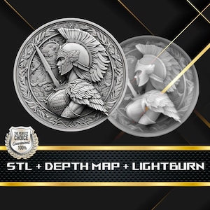Warrior Coin Depth Map: 3D Embossing Laser Engrave STL and Heigth Map files for Laser Fiber