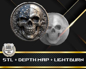 Coin Depth Map | Heigh Map | 3D Laser Engrave | Stl file | PNG file | Grayscale | Lightburn BMP | CNC Coin | Skull Coin