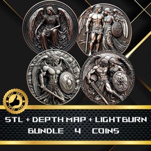 4 Coins Mix Angels | Coin Depth Map | Heigh Map | 3D Laser Engrave | Xtool | Stl file | PNG file | Grayscale | Lightburn BMP | CNC Coin