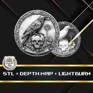 Dieptekaart munt | Hoogtekaart | 3D-lasergravure | EDC-munt | STL-bestand | PNG-bestand | Grijswaarden | Lightburn BMP | Kraaiensleutelmunt