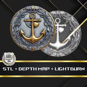 Anchor Coin Depth Map and STL File, 3D Relief for Laser Engraving CNC