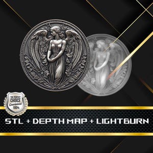 Dieptekaart munt | Hoogtekaart | 3D-lasergravure | Xtool | STL-bestand | PNG-bestand | Grijswaarden | Lightburn BMP | CNC-munt | Engelenmunt