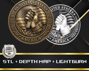Münze Tiefe Karte | Höhenkarte | 3D Laser Gravur | Stl-Datei | PNG-Datei | Graustufen | Lightburn BMP | Laserfaser | Militär USA Münze