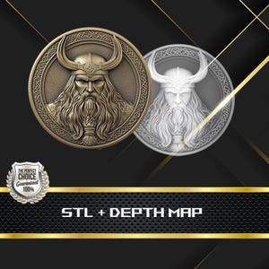 Dieptekaart munt | Hoogtekaart | 3D-lasergravure | Xtool | STL-bestand | PNG-bestand | Grijswaarden | Lightburn BMP | Laservezel | Vikingmunt