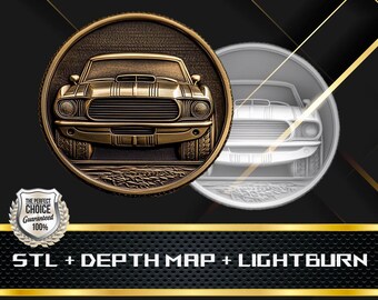 Muscle Car Coin Depth Map and  STL File, 3D Relief for Laser Engraving CNC