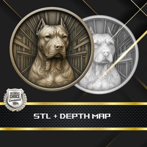 Dieptekaart munt | Hoogtekaart | 3D-lasergravure | Xtool | STL-bestand | PNG-bestand | Grijswaarden | Lightburn BMP | Laservezel | Pitbull-munt