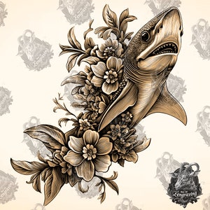 Shark Flower 3D Illusion: Laser Engraving PNG File (Digital Download)