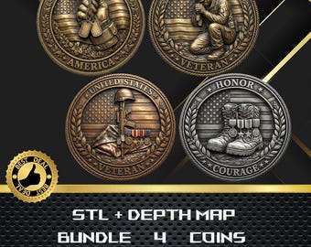 Bundle aus 4 US Militär-Tiefmünzenkarte und STL-Datei, 3D-Relief für die Lasergravur CNC