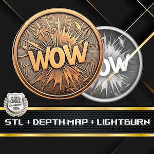 WoW Flag Coin Depth Map and  STL File, 3D Relief for Laser Engraving CNC
