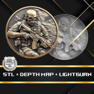 Skelleton Coin Depth Map and  STL File, 3D Relief for Laser Engraving CNC