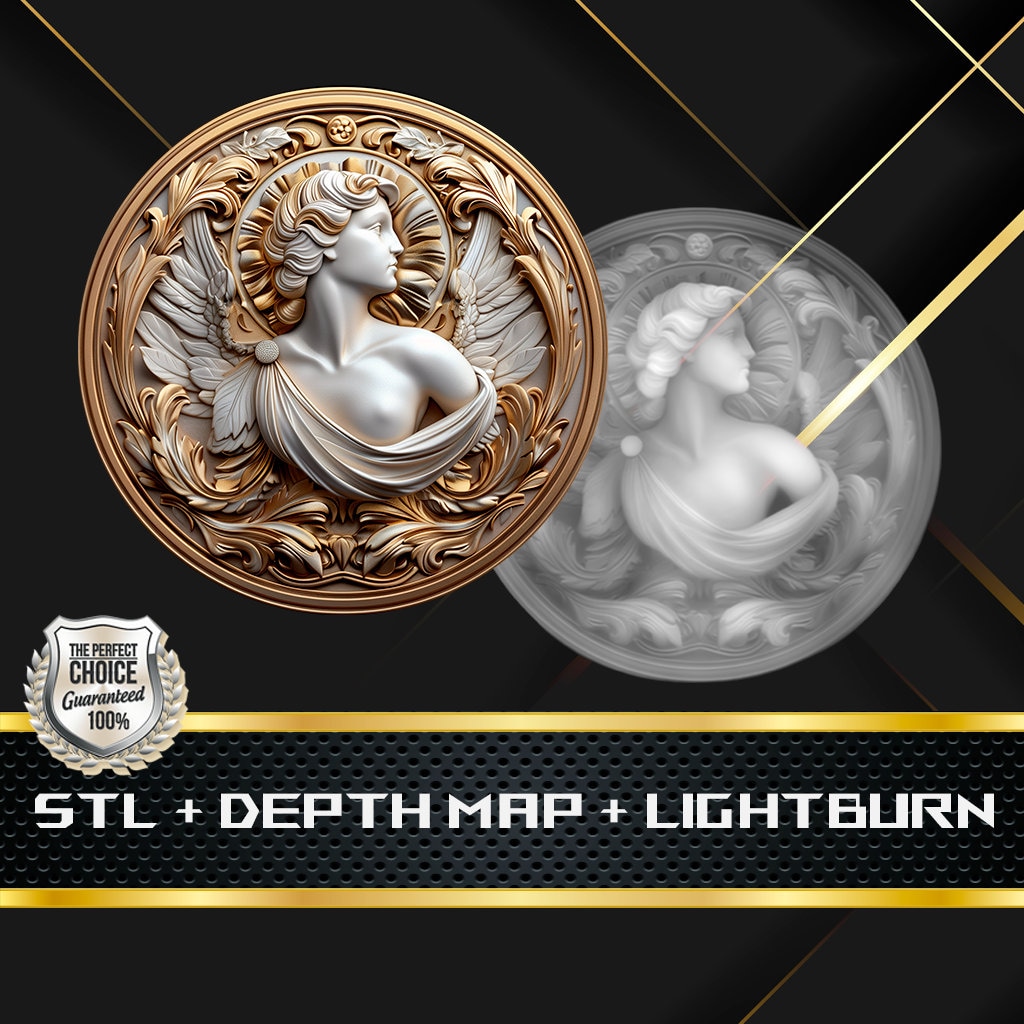 Angel Coin Depth Map and STL File, 3D Relief for Laser Engraving