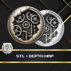 Coin Depth Map | Heigh Map | 3D Laser Engrave | Xtool | Stl file | PNG file | Grayscale | Lightburn BMP | Laser Fiber | Steampunk Wheel Coin