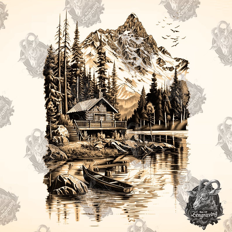 3D Cabin Lake Scene Laser Engraving PNG (digital File) - Etsy