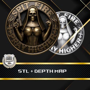 Nun Dark Coin Depth Map and  STL File, 3D Relief for Laser Engraving CNC