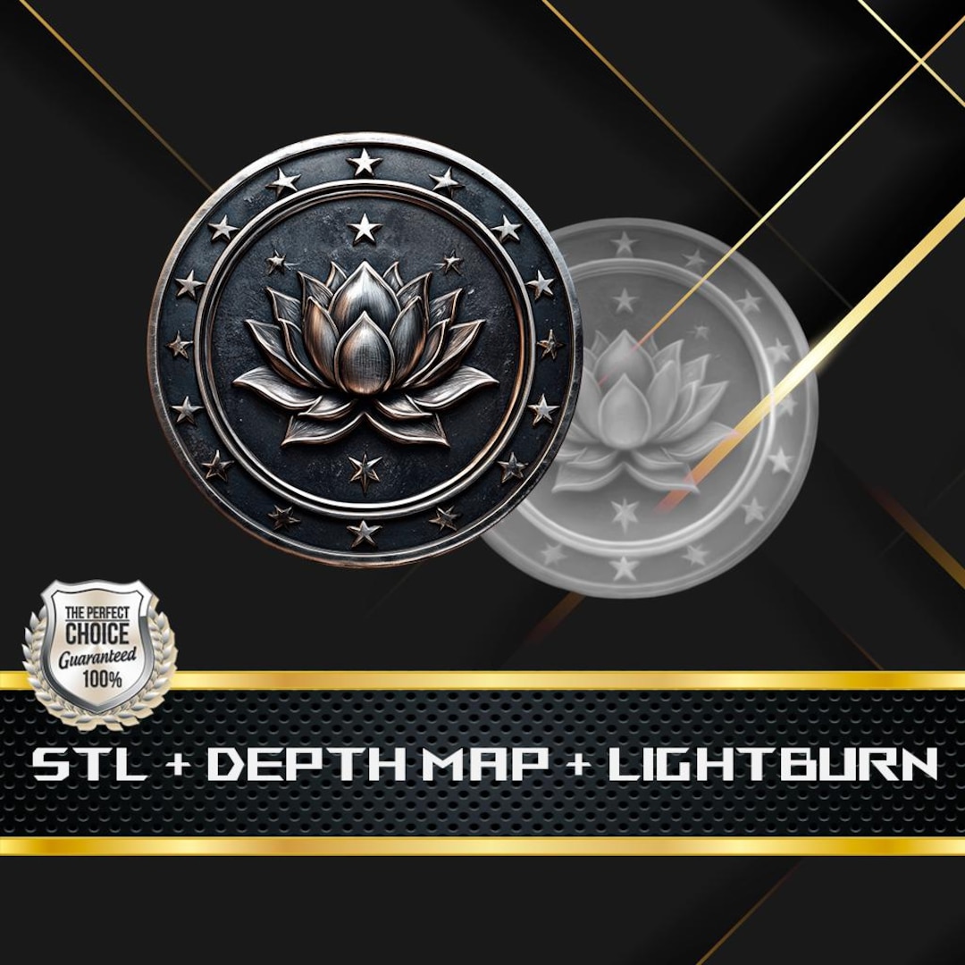 Lotus Coin Depth Map and STL File, 3D Relief for Laser Engraving CNC - Etsy