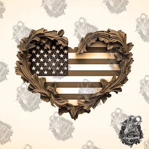 3D Heart USA Flag Illusion: Laser Cut File (PNG, PDF)