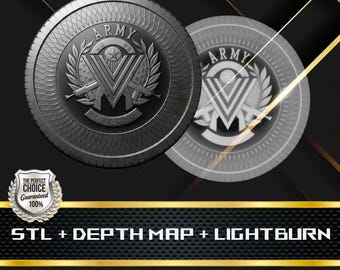 Army Coin Depth Map: 3D Embossing Laser Engrave STL and Heigth Map files for Laser Fiber